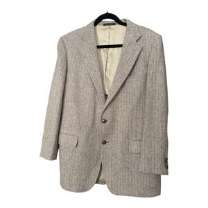 Adams Row 44R Tan 100% Virgin Wool Blazer Elbow Patches Made in US Vintage